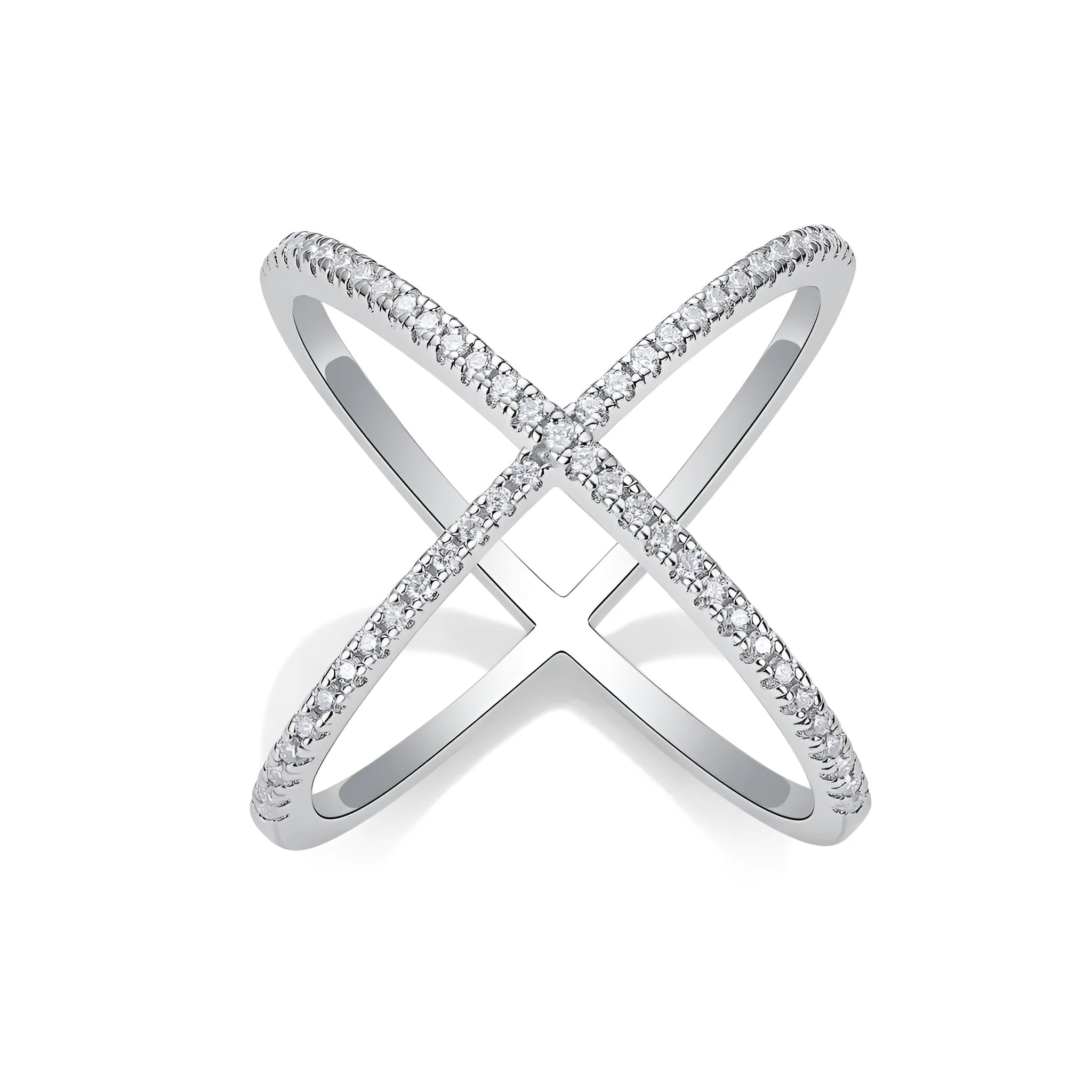 X-shaped heart moissanite wedding ring set in S925 silver with platinum plating gold colour