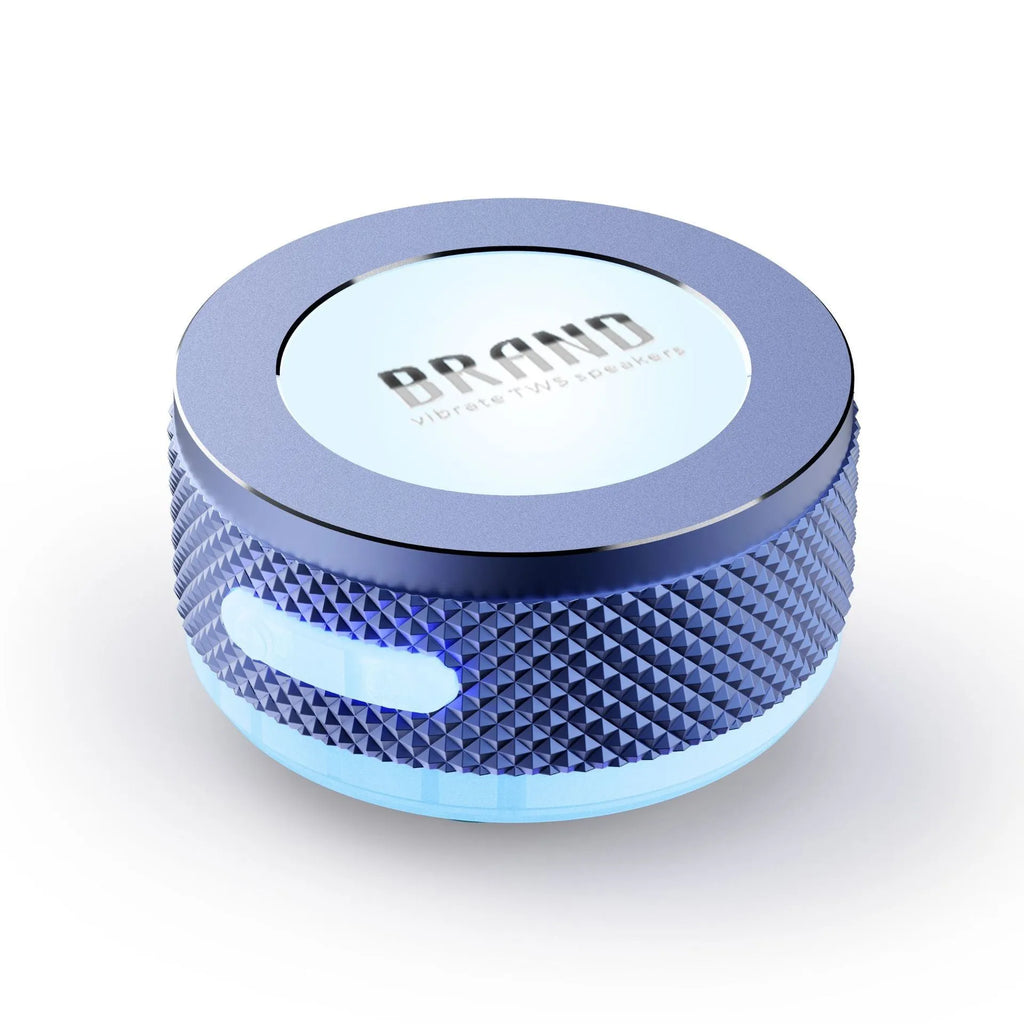 Small wireless bone conduction speaker with magnetic suction box and colour LED light in blue