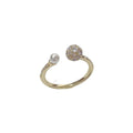 Open-end women's ring with round zircon stones and real gold plating in gold and silver colour options