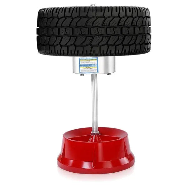 Portable wheel balancer with aluminium head and bull's eye level on enamel-finished base