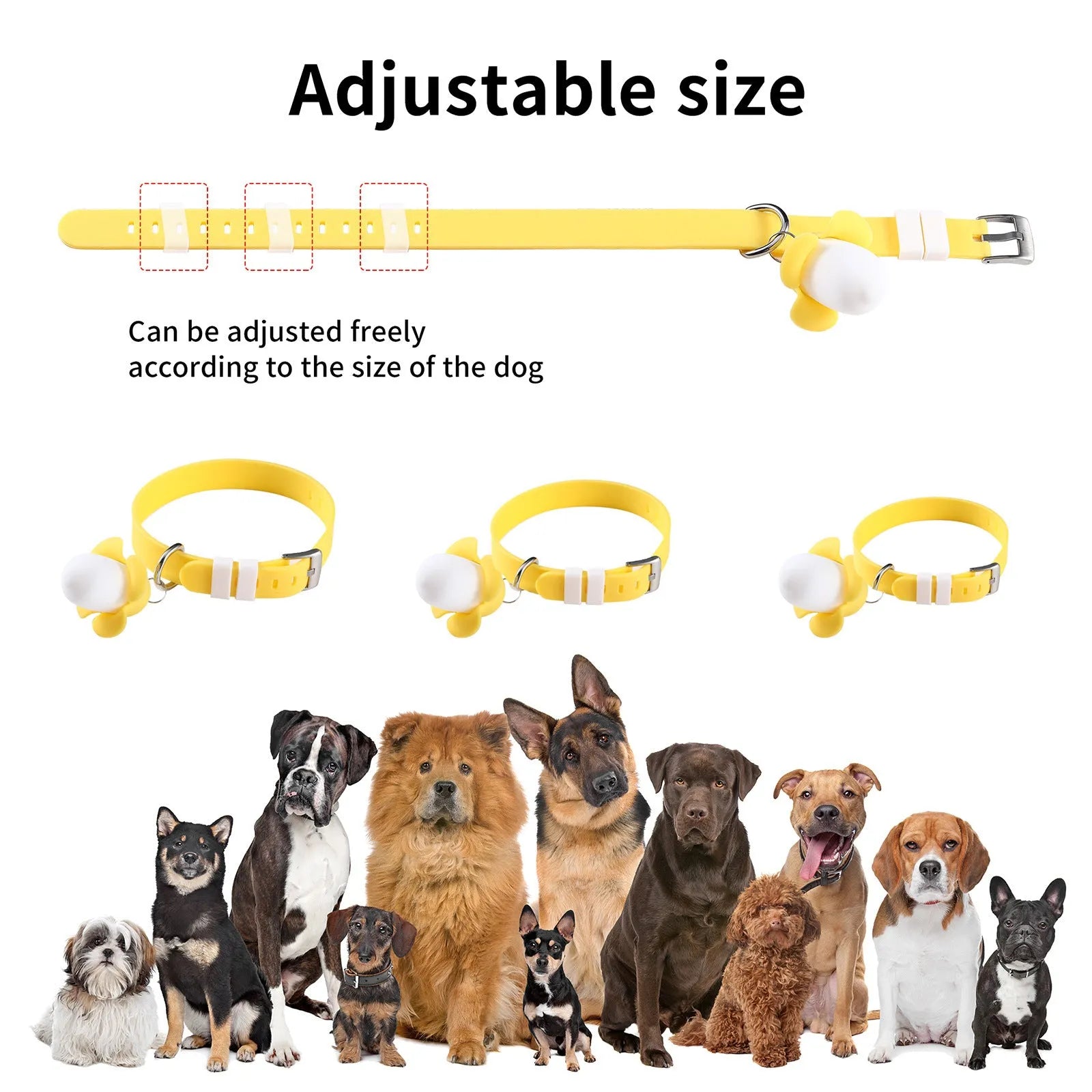 Yellow banana-shaped USB rechargeable dog collar light with LED illumination and geometry patterning