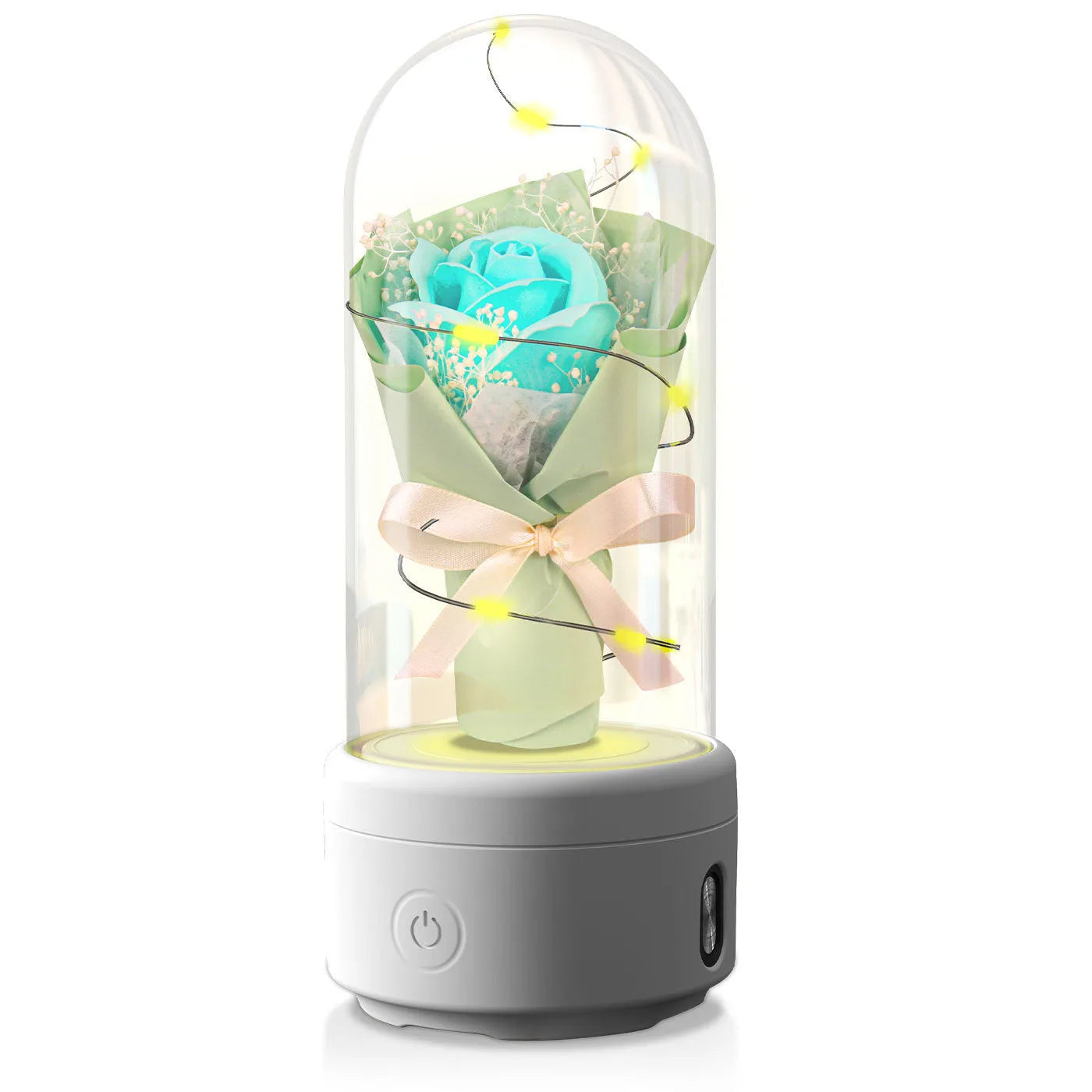 LED bouquet lamp with Bluetooth speaker in glass cover showing colour options