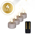 Four taupe-coloured S4 LED tealight candles showing flickering flame effect