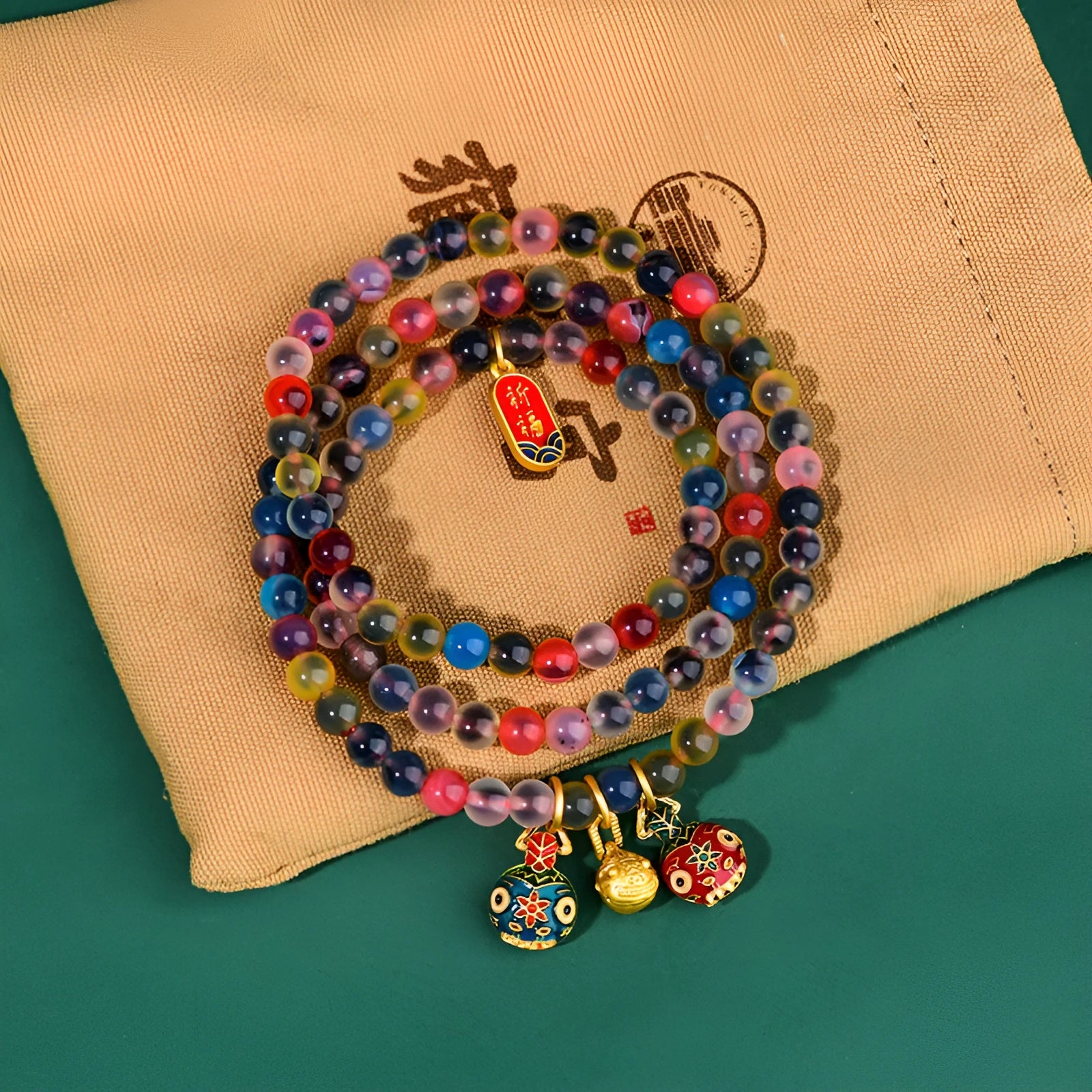 Dzogchen half pond agate bracelet with gray glaze and swallowing gold beast design