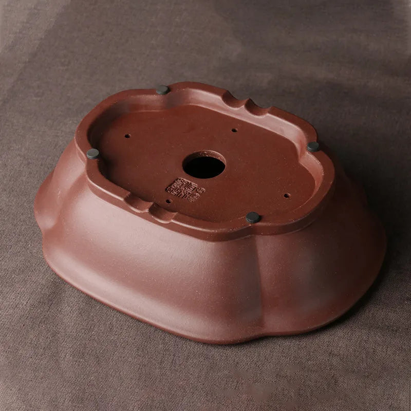 Handmade purple clay bonsai basin with classical Chinese style design