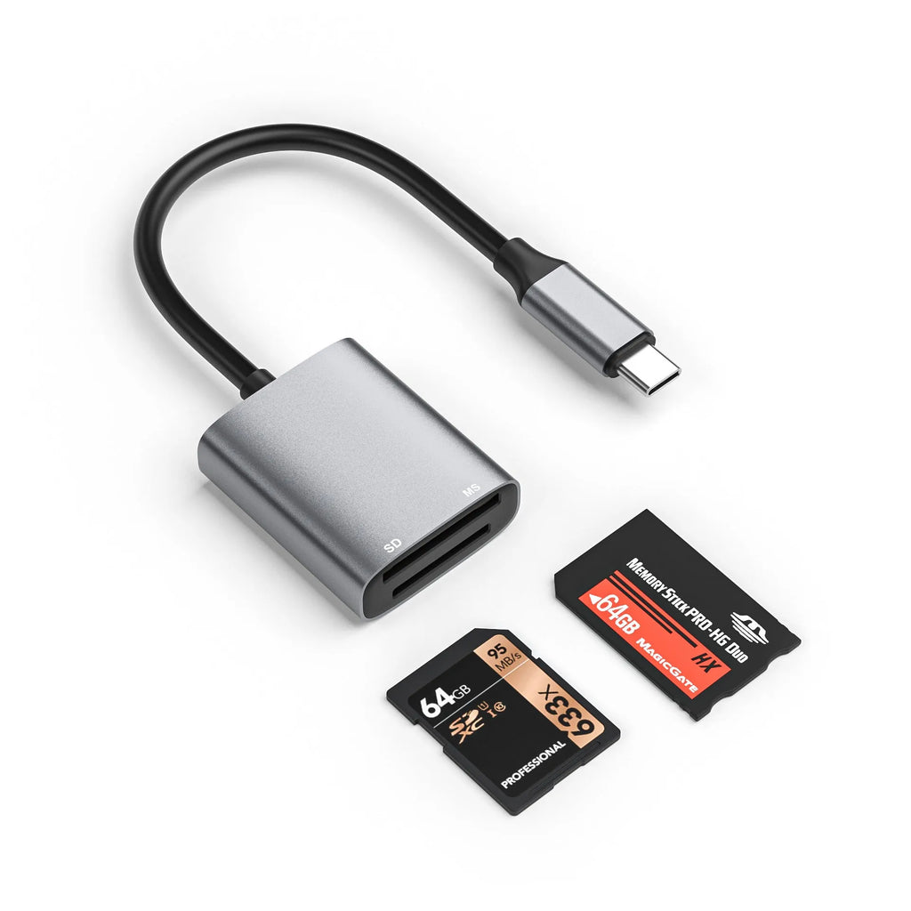 MSSD 2-in-1 high-speed card reader with aluminium alloy body reading SD card for phone