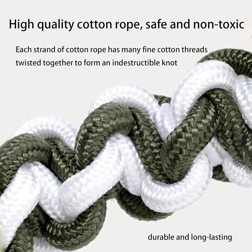 44cm long plush dog toy with squeaker and rope knot in rabbit fleece fabric