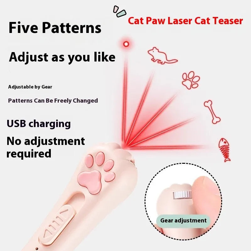 Cat pen light charging toy with LED lights in pink, cream, and sky blue colour options