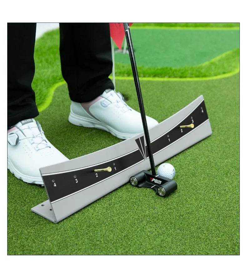 Adjustable golf putting swing balance trainer made from white PVC.