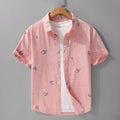 Casual short sleeve shirt in pure cotton with loose cardigan style fit and printed letter design