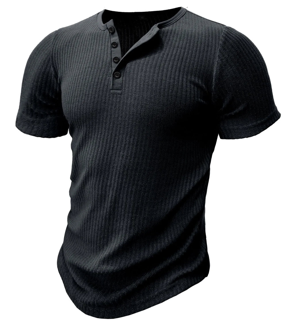 Men's slim-fit muscle T-shirt in polyester fabric showing athletic cut and solid colour options
