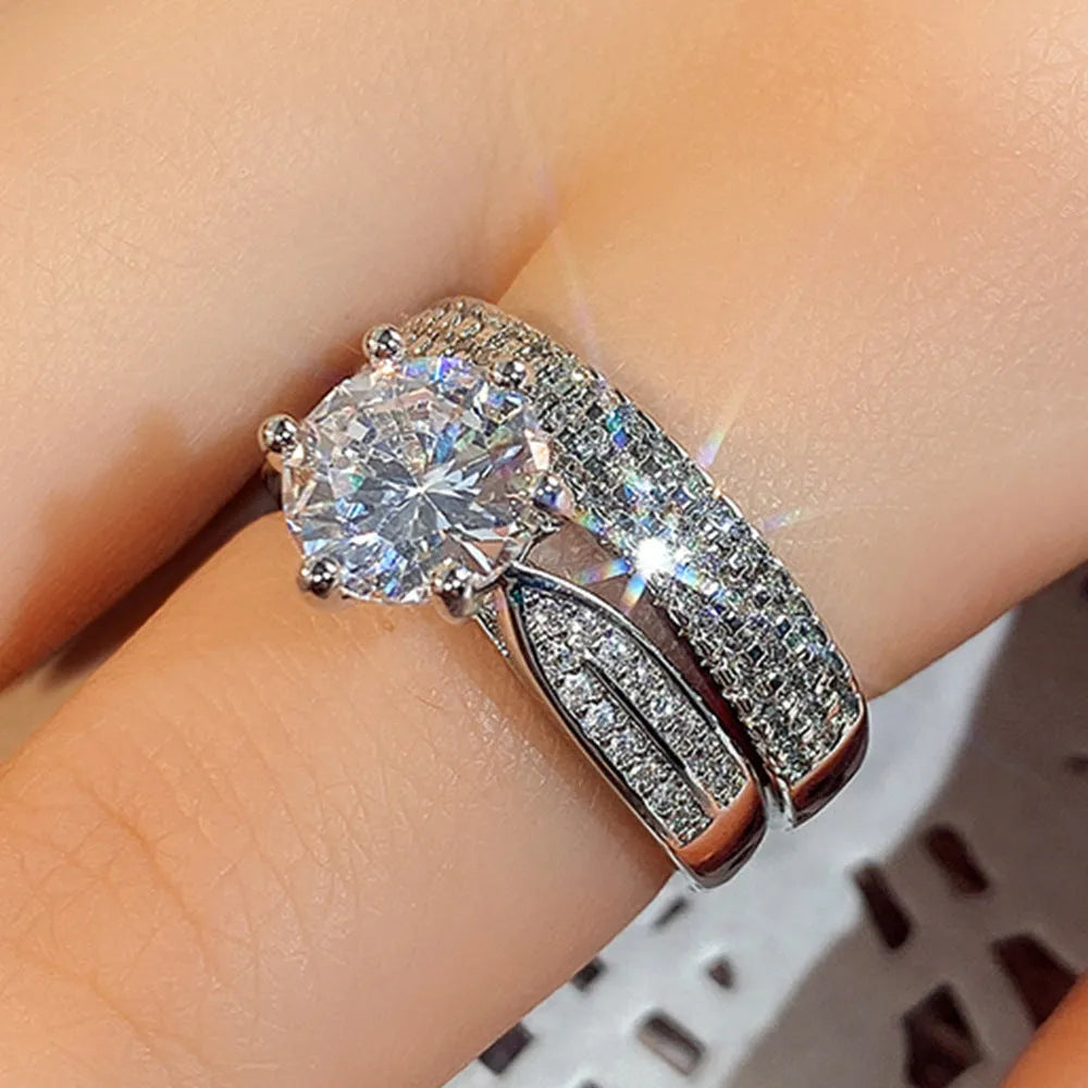 White gold colour wedding combined ring bracelet with geometric design and round elements