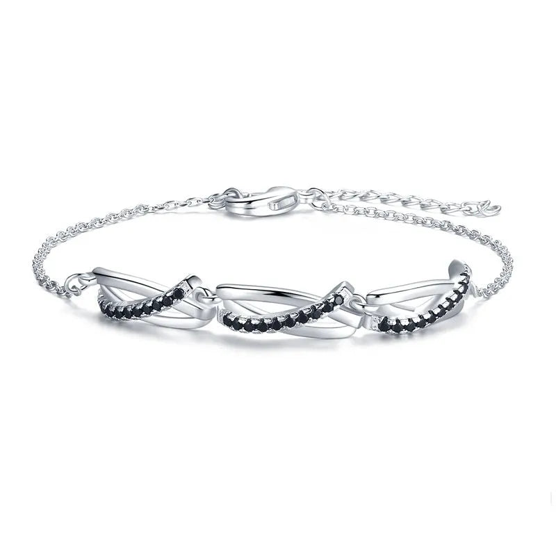 Creative ring bracelet for women in black natural zircon, light luxury style, anniversary gift