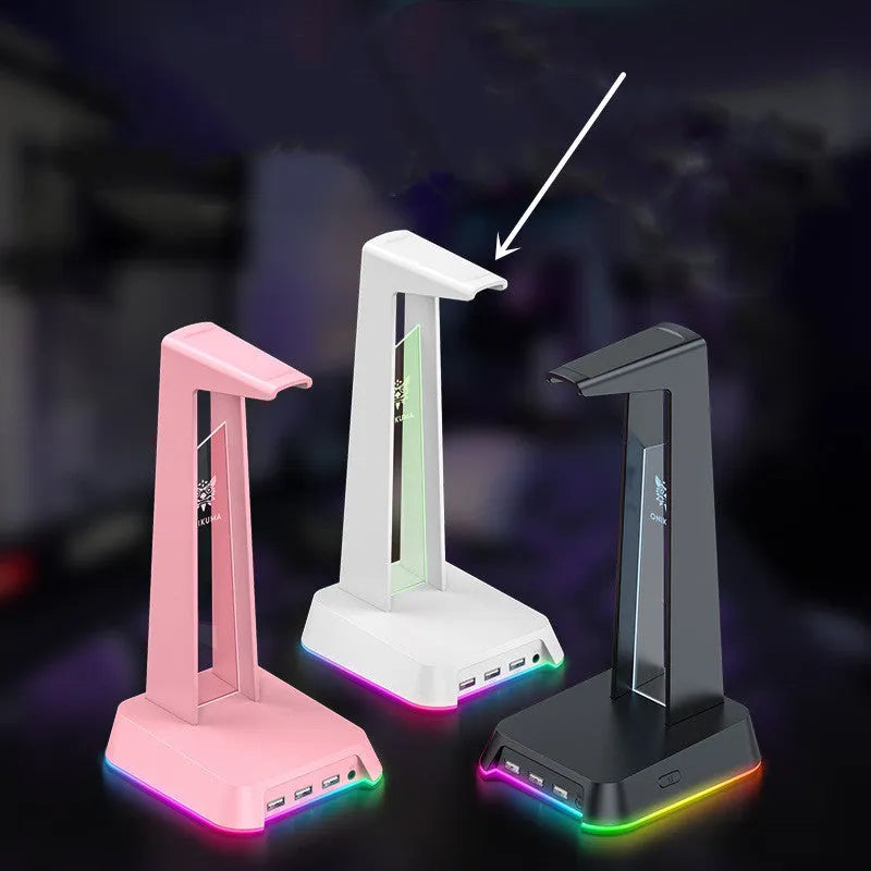 Illuminated headphone stand with Symphony RGB lighting and USB hub in black