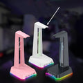 Illuminated headphone stand with Symphony RGB lighting and USB hub in black