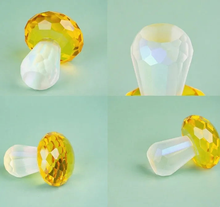 Colourful crystal mushroom decorative ornament in geometric modern style on a white background.