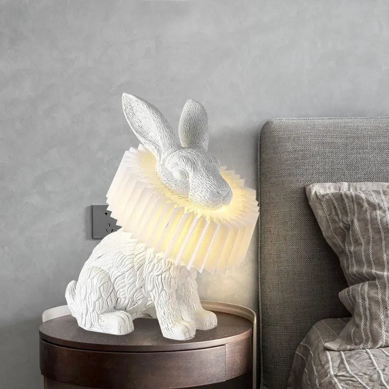 Custom modern bedroom table lamp with British Standard plug in white or black rabbit finish.