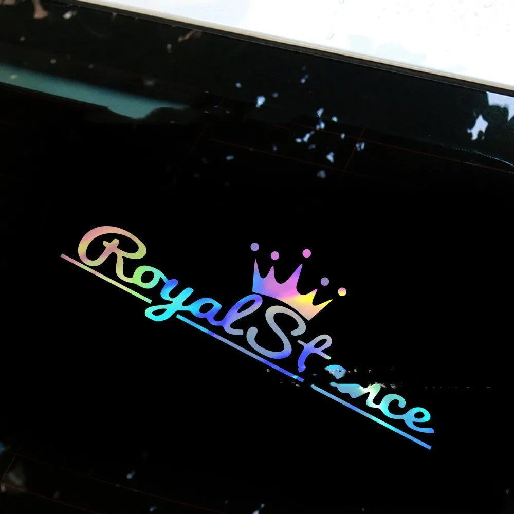 Reflective crown design car sticker on vinyl sheet, showing black, white, and colourful options.