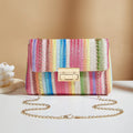 Women's straw cross-body bag with square shape and shoulder strap in rainbow colour