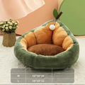 Oval pet bed with cotton cover and raised sides in coffee colour, shown with small cat