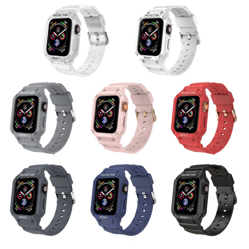 Apple Watch Series 8 compatible TPU sport strap in multiple colour options showing 38mm and 42mm sizes