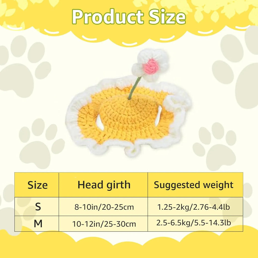 Green knit cartoon costume hat on a cat, showing soft fabric and design for parties.