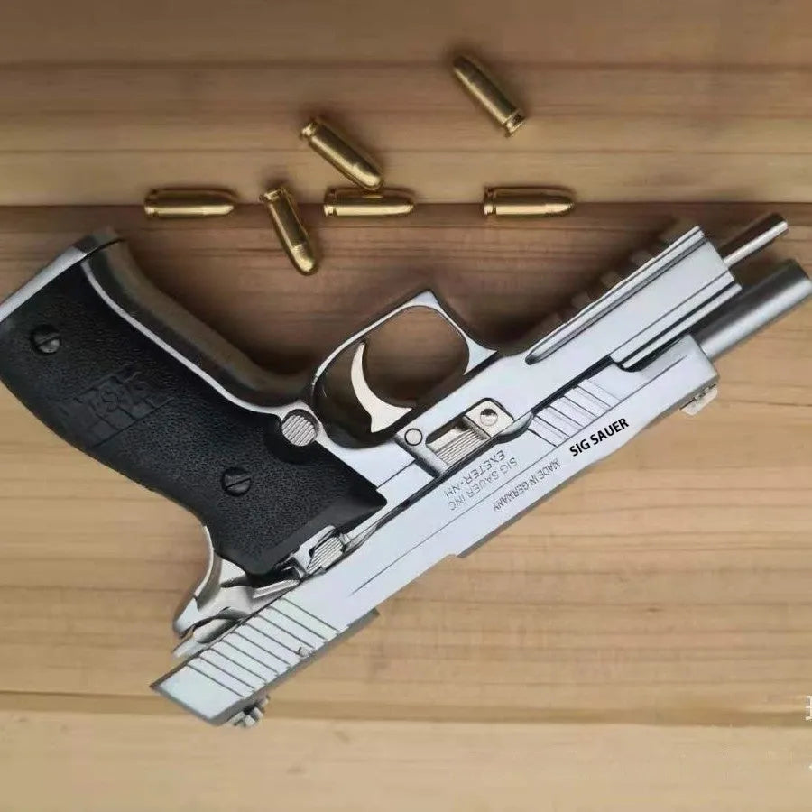 Alloy Empire Sigsauer P226 model toy gun in black metal finish on display stand