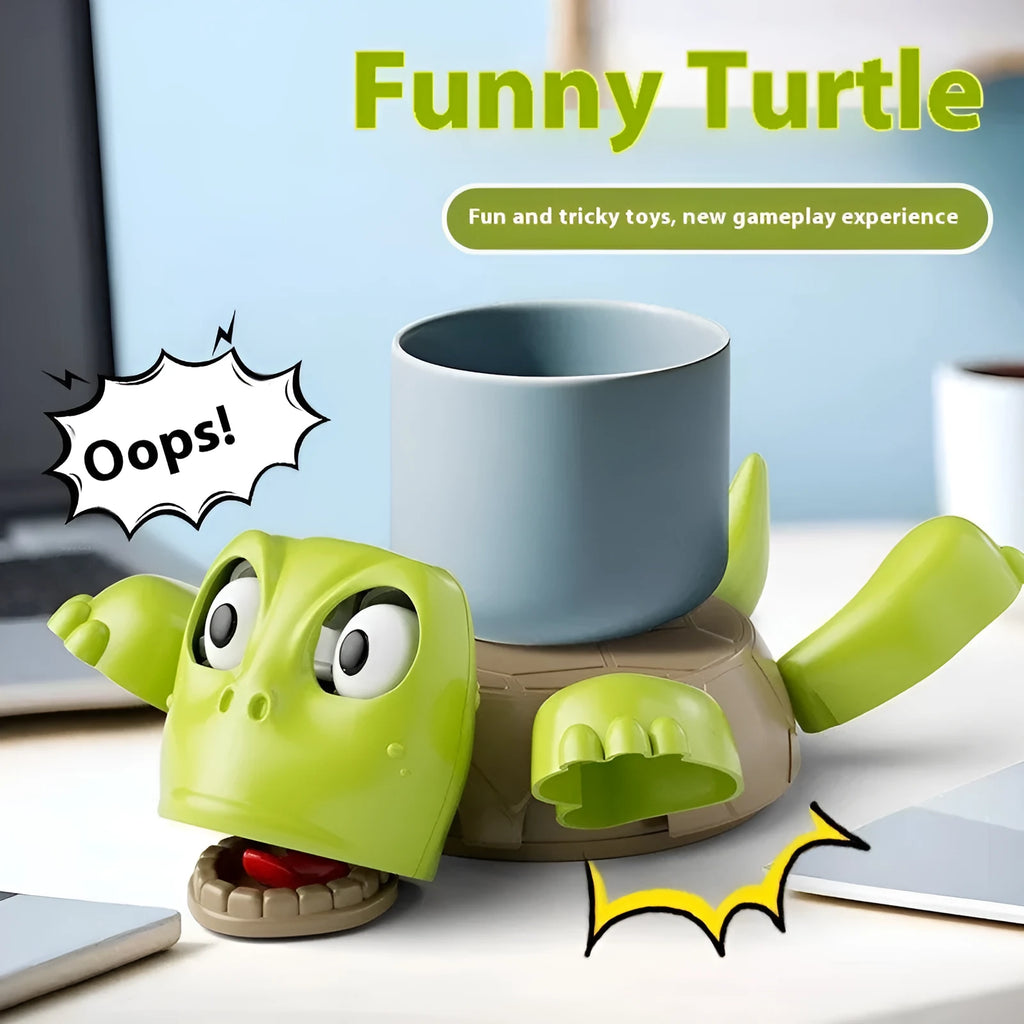 Set of four turtle-shaped drink coasters in light green, dark green, yellow, and wheat starch colours.