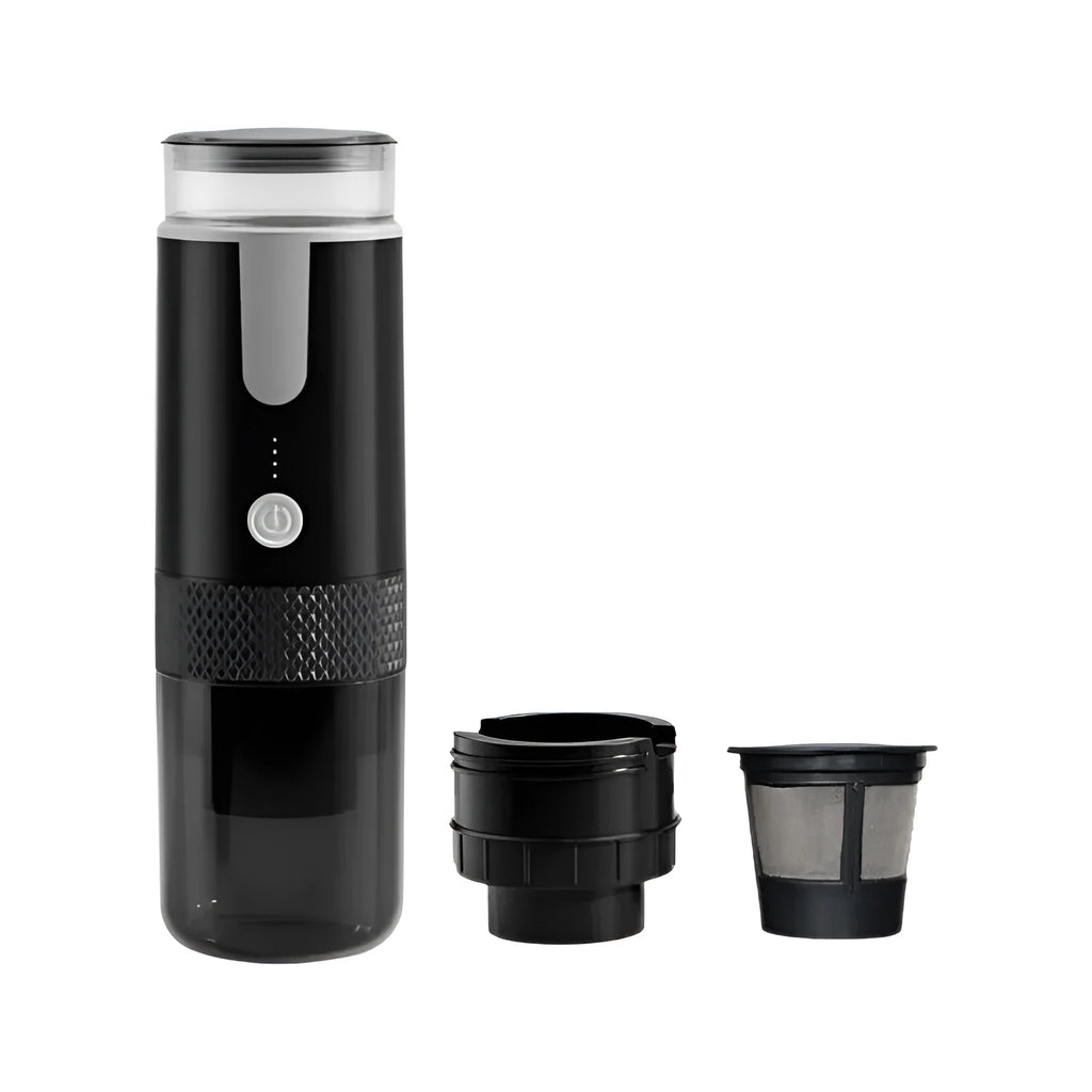 Black portable K-Cup coffee machine for car and outdoor use