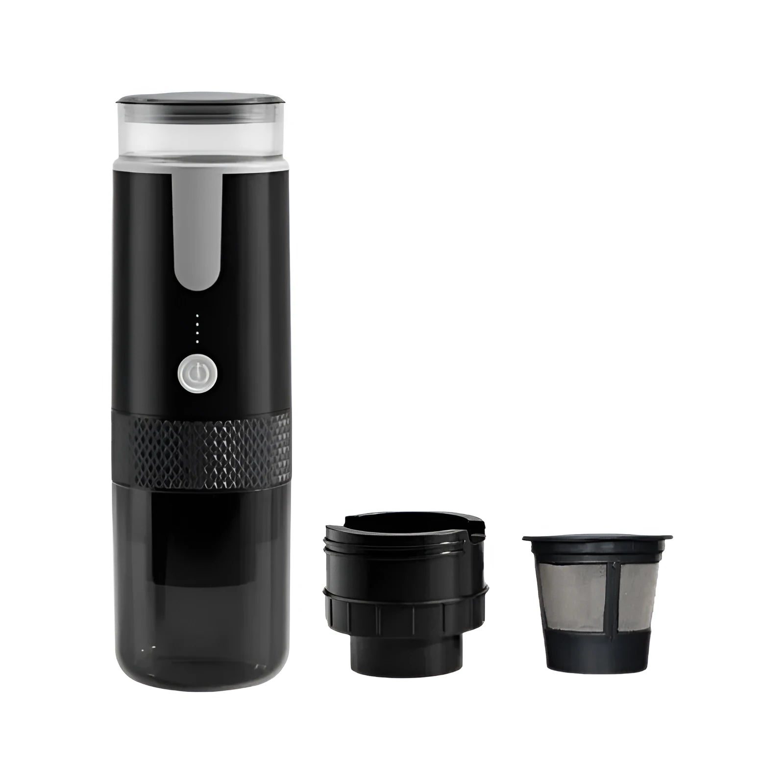 Black portable K-Cup coffee machine for car and outdoor use