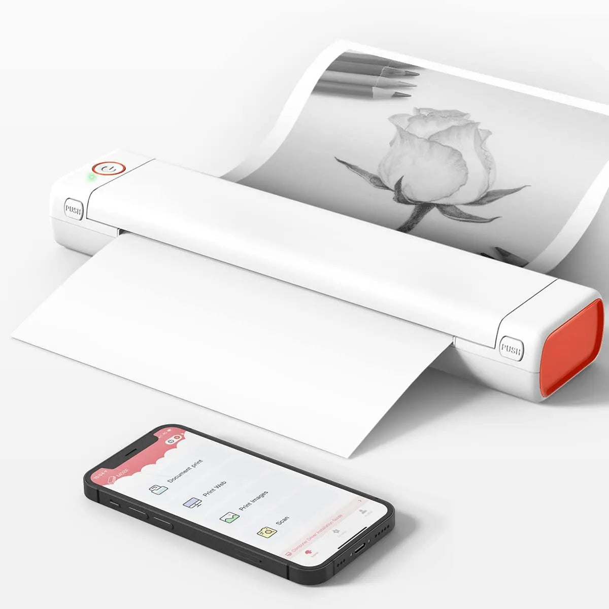 Phomemo M08F A4 portable thermal printer in silver black colour with Bluetooth wireless connectivity