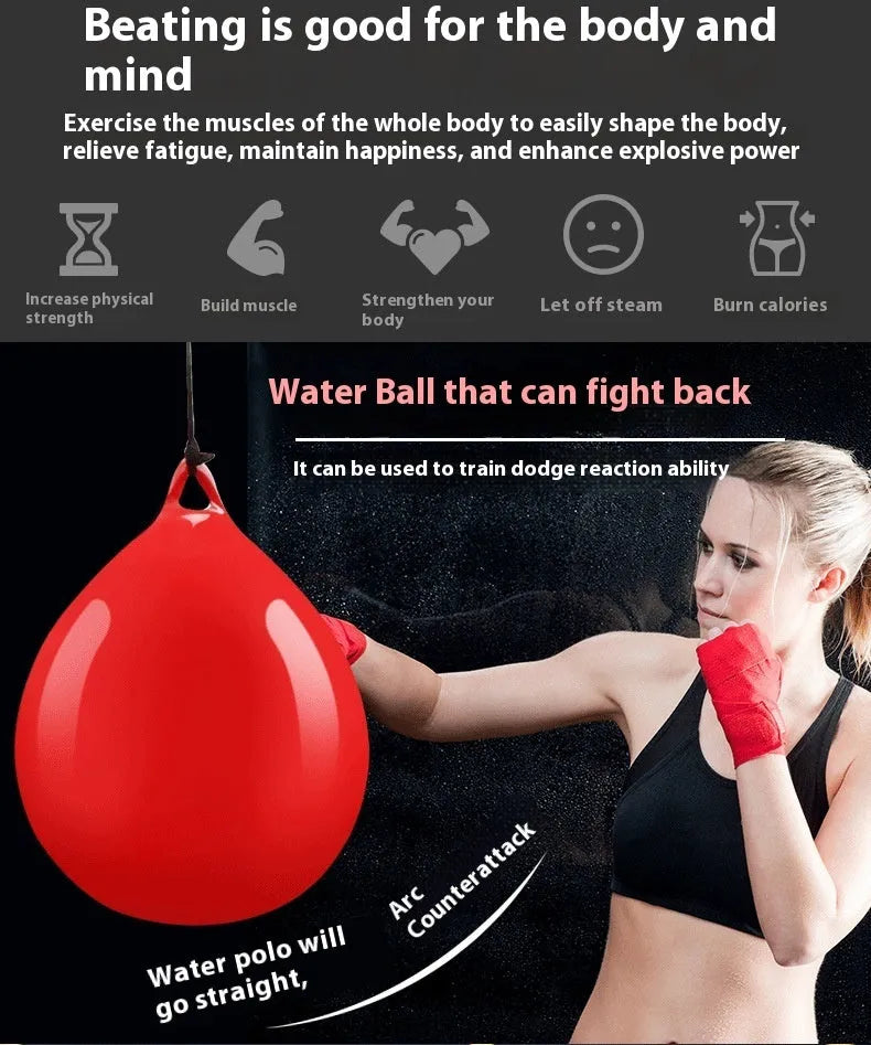 Red PVC water filled boxing reaction ball with hook rope for speed training