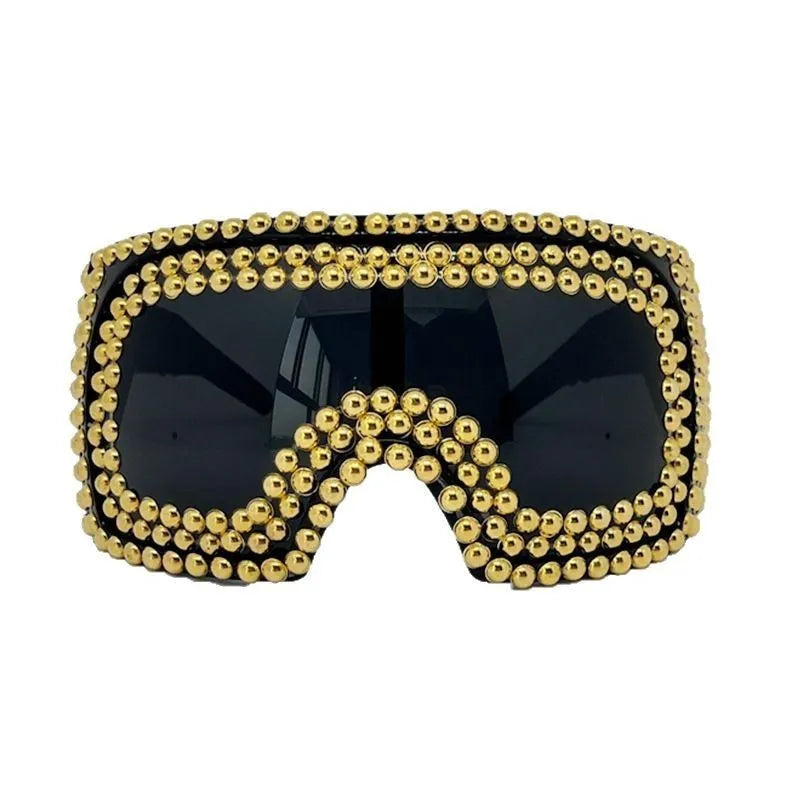 Men's square rivet sunglasses with super large rim in gold or silver personality punk style