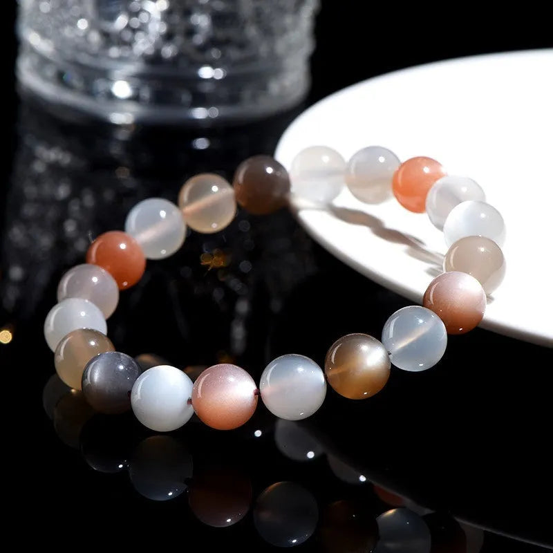 Natural colourful moonlight moonstone duobao bracelet with 8mm stones in single circle construction