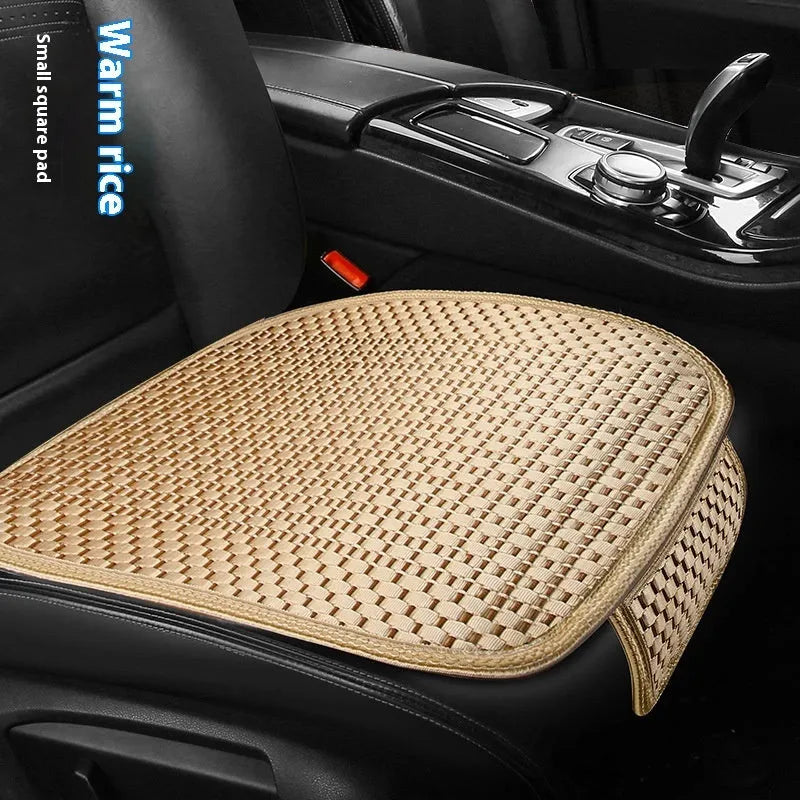 Summer minimalist ice silk car seat cushion in warm cream colour for universal vehicle fit