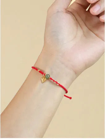 Handmade 925 silver Hetian jade bracelet with woven design in red colour option