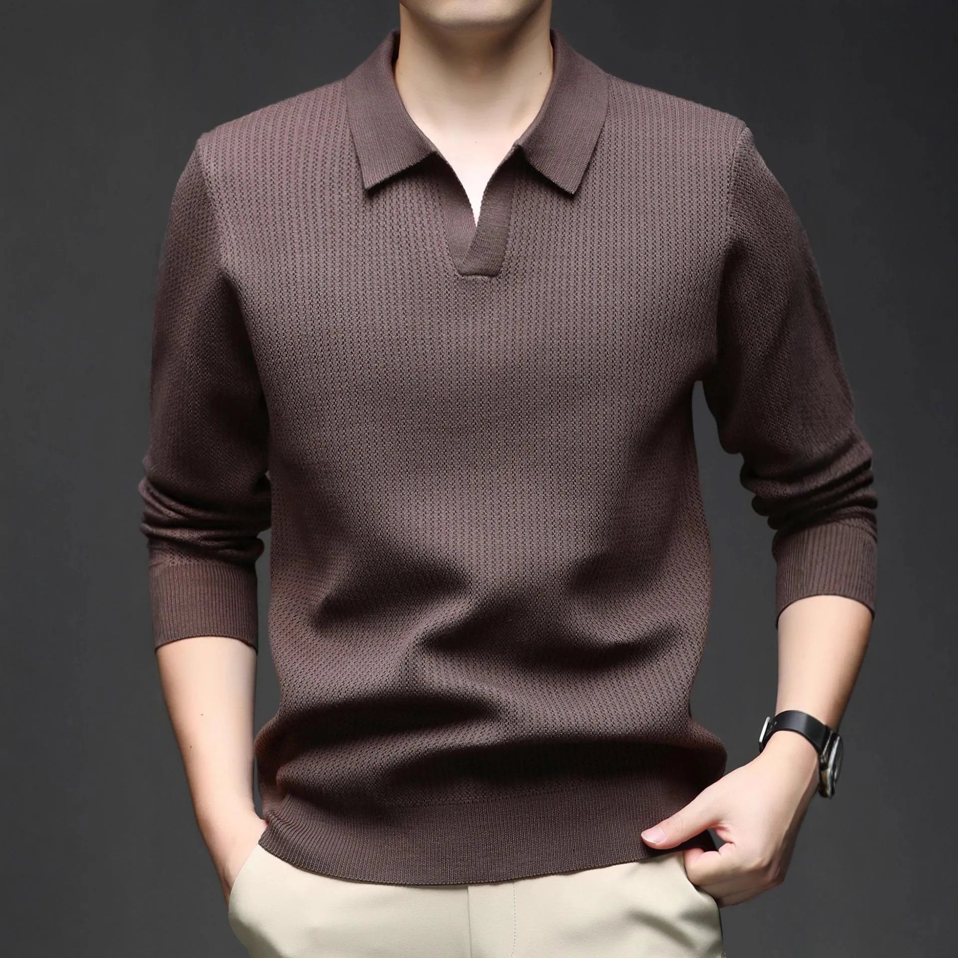 Men's loose fit casual pullover sweater in green colour showing front view