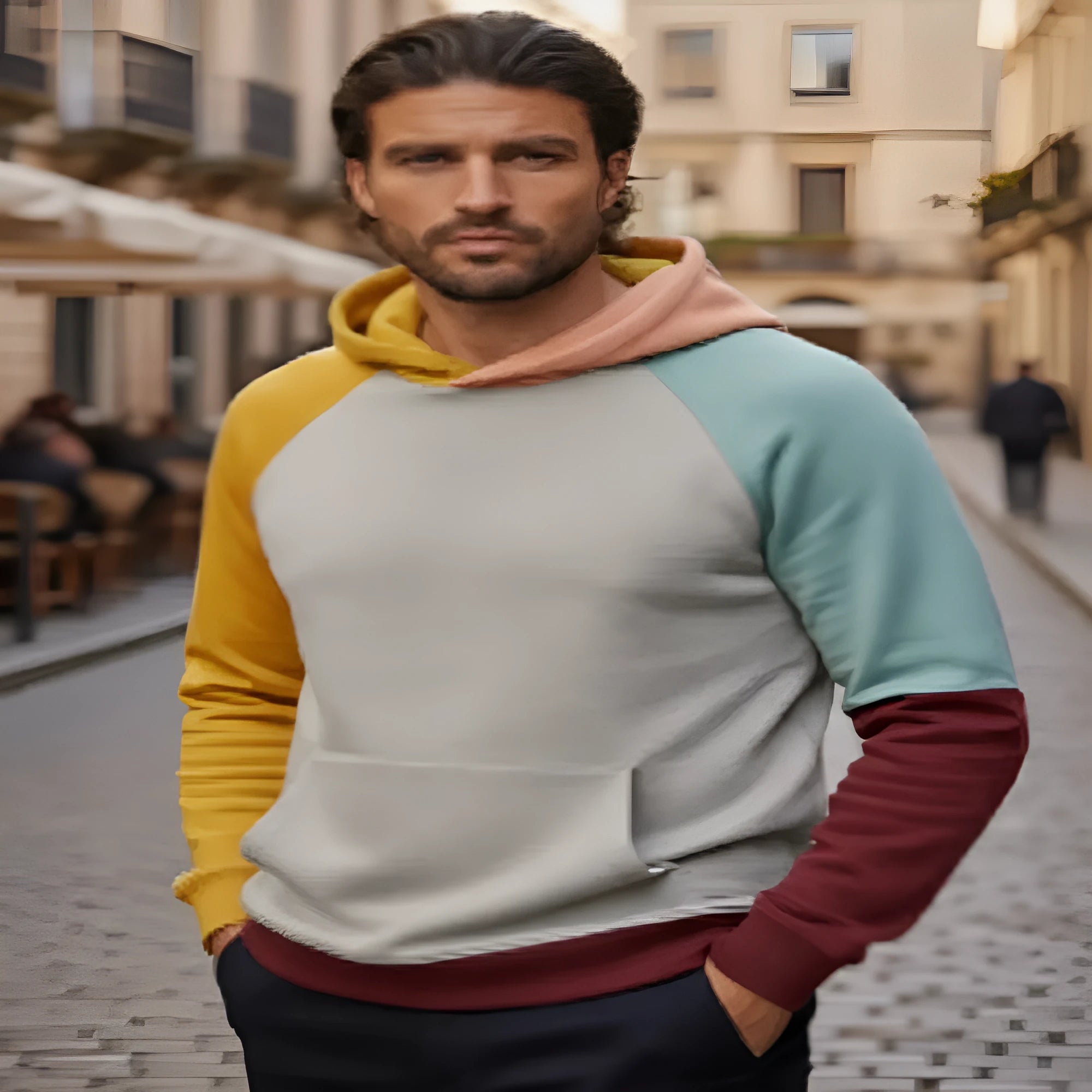 3D digital printing animal print men's hoodie in picture colour, loose fit, polyester fabric, front view