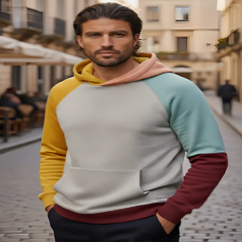 3D digital printing animal print men's hoodie in picture colour, loose fit, polyester fabric, front view