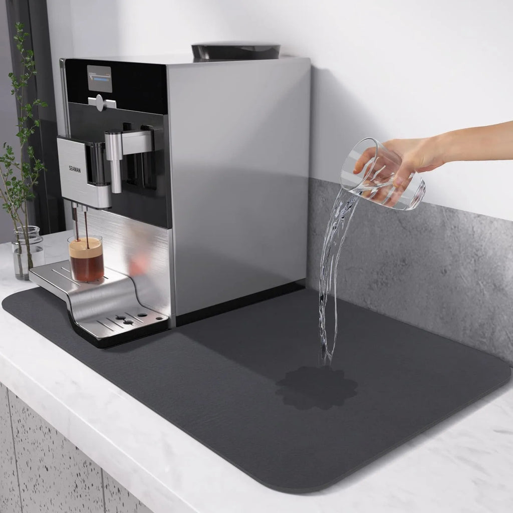 Super absorbent kitchen countertop drain pad mat with black PU leather surface