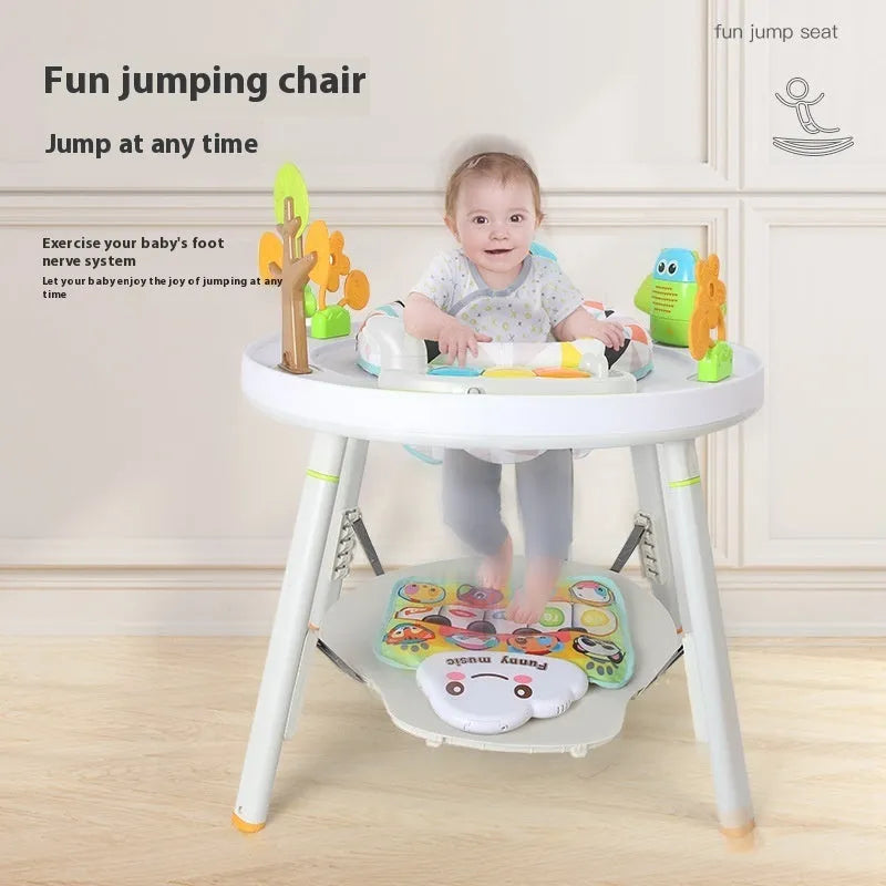 Baby jumping chair with interactive toys in plastic construction for infant development training