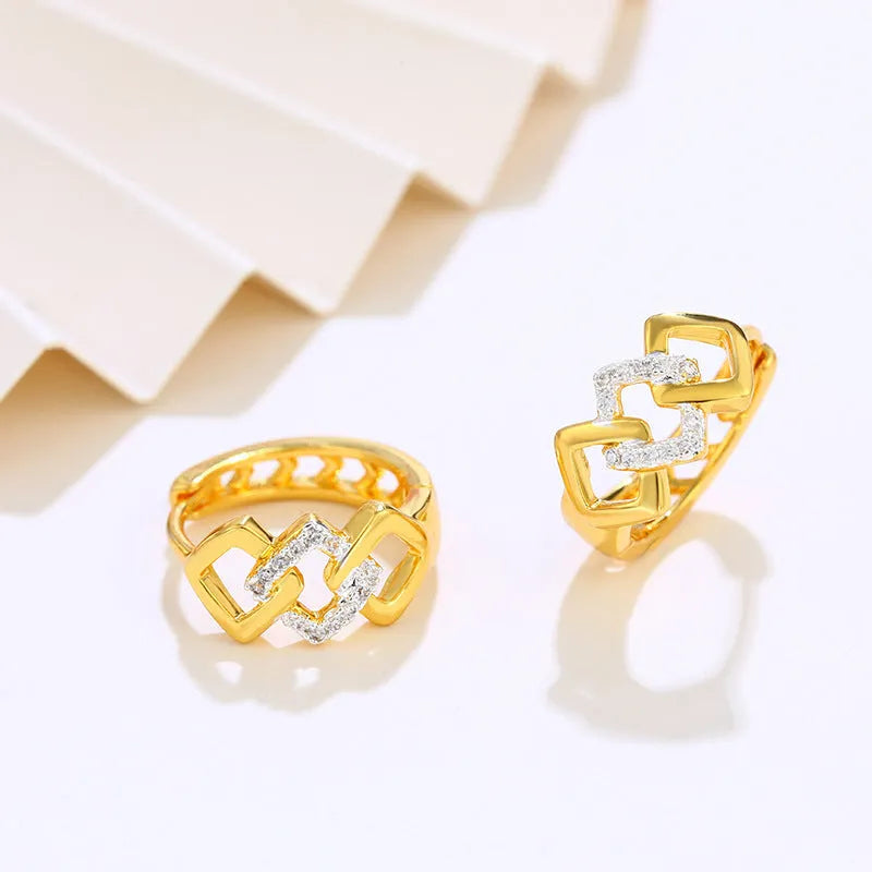 Gold geometric hollow out alloy earrings with ear clip fastening