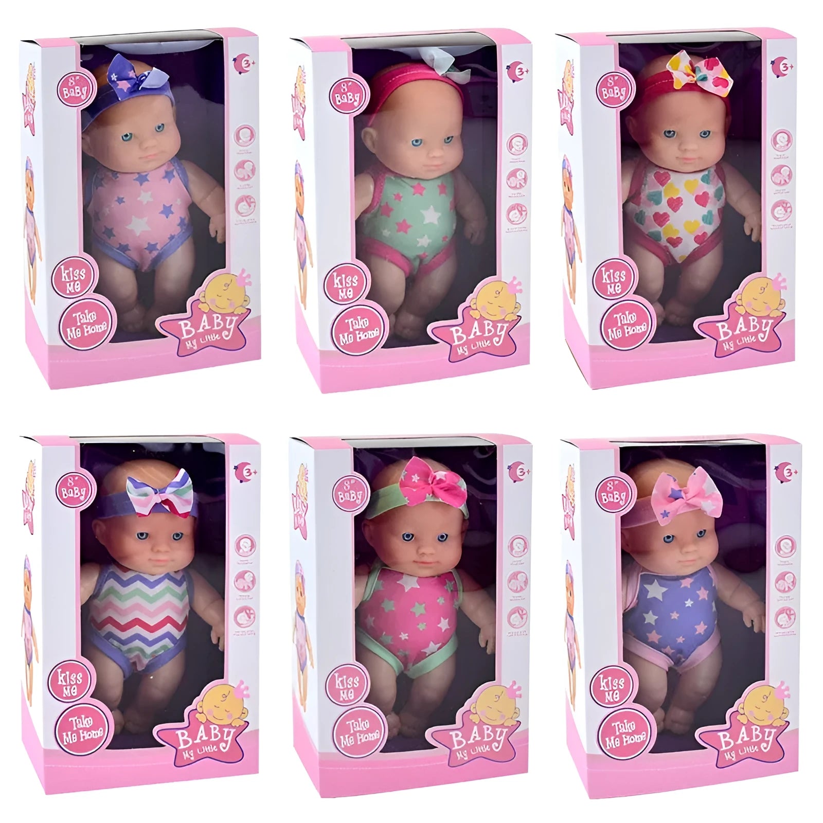 21.5 cm tall simulation baby vinyl doll figurine on display.