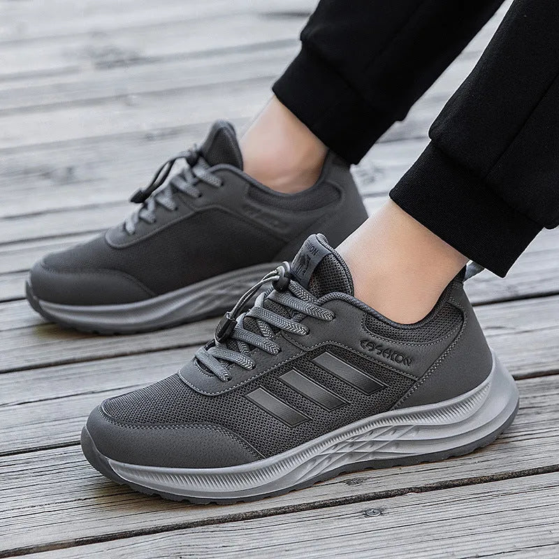 Men's and women's breathable mesh mom shoes with elastic band in black, dark grey, purple, and purplish red colours