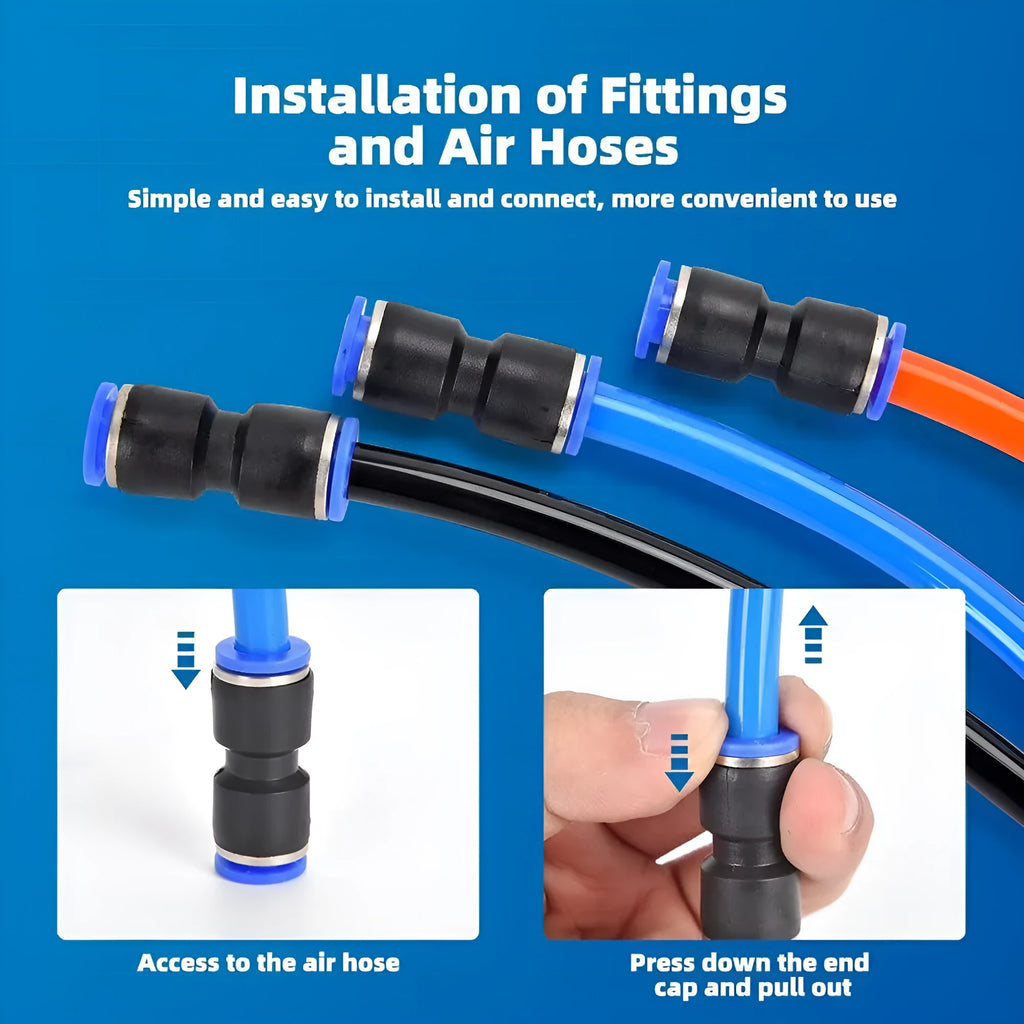 60-piece quick pneumatic push-in connector set with alloy plastic fittings