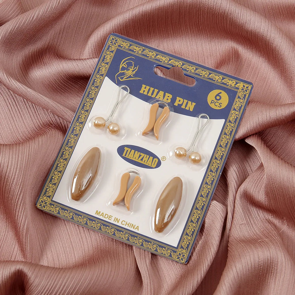 Plastic safety pin set with pearl scarf clip in oval meander pattern, 3.5×1.7cm, resin drip finish, available in 5 colours
