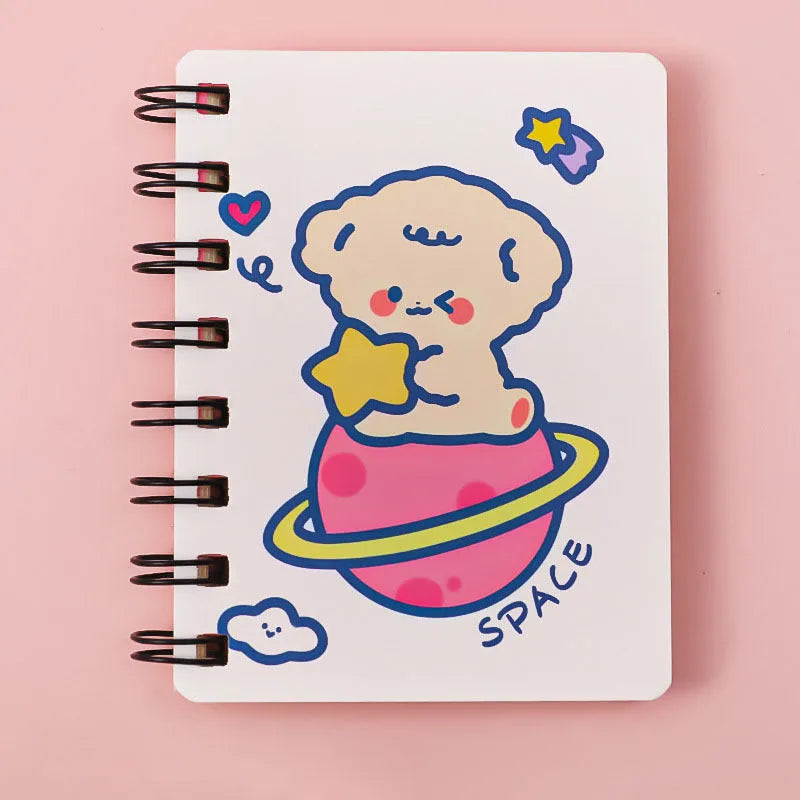 Astronaut flipped portable pocket flipper notebook showing space-themed cover designs at 10.5cm by 8cm