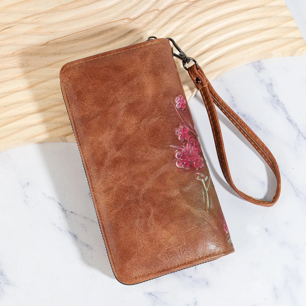 Embossed floral pattern handbag with hand-painted Chinese style elements in retro design