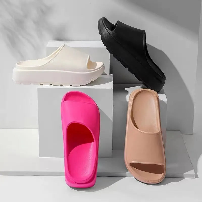 Women's thick-soled EVA slippers with fish mouth design in beige, black, khaki or rose red colours