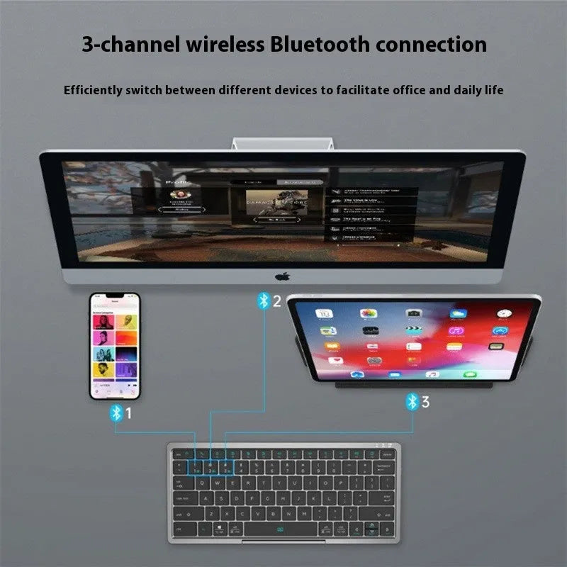 Three-in-one wireless Bluetooth keyboard with leather sheath stand for iPad and mobile phones